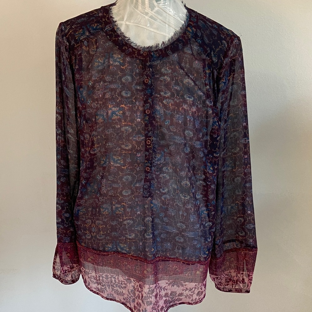 Lucky Brand Sheer Multicolor Purple Blouse L